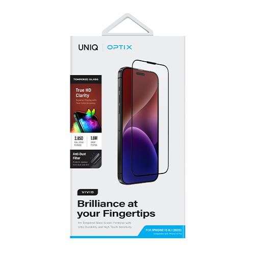 Kính Cường Lực UNIQ OPTIX Vivid Clear For iPhone 15 Pro Max