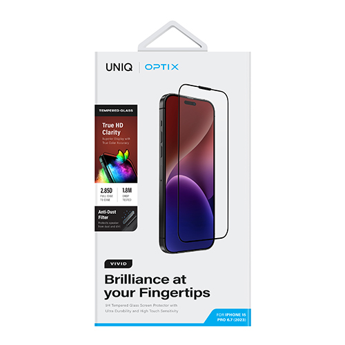 Kính Cường Lực UNIQ OPTIX Vivid Clear For iPhone 15 Pro Max