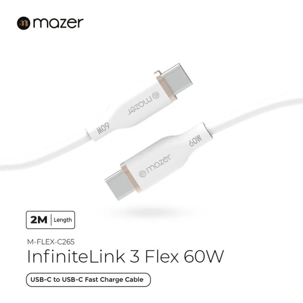 Dây Cáp MAZER Infinite.LINK 3 PD60W USB-C to USB-C 2M cable (Flex, Silicone)