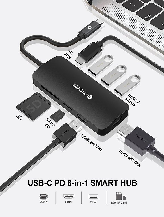 Cổng Chuyển Đổi Mazer USB-C 8-in-1 HUB To HDMI 4Kx2