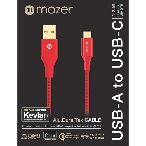 Dây Cáp Mazer ALU.DURA.TEK USB-A to USB-C Cable 3.1A (1.2m)