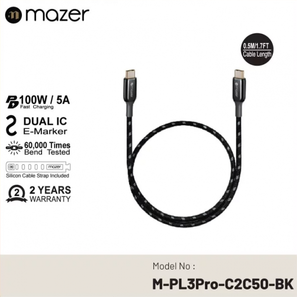 Dây Cáp Mazer Infinite.LINK 3 Pro Cable USB-C TO USB-C  (0.5m)